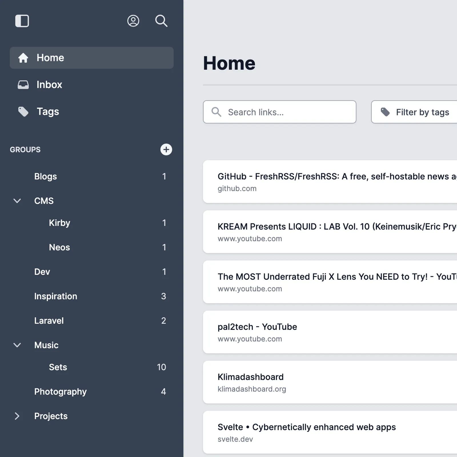 Home view with sidebar