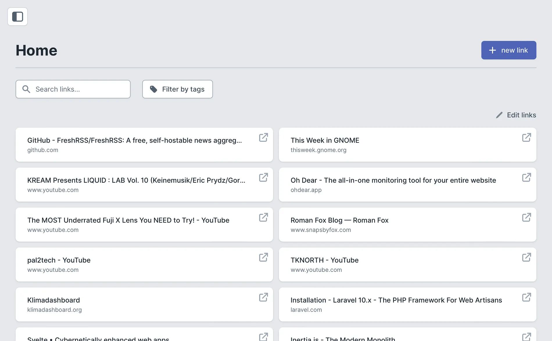 Home view with collapsed sidebar