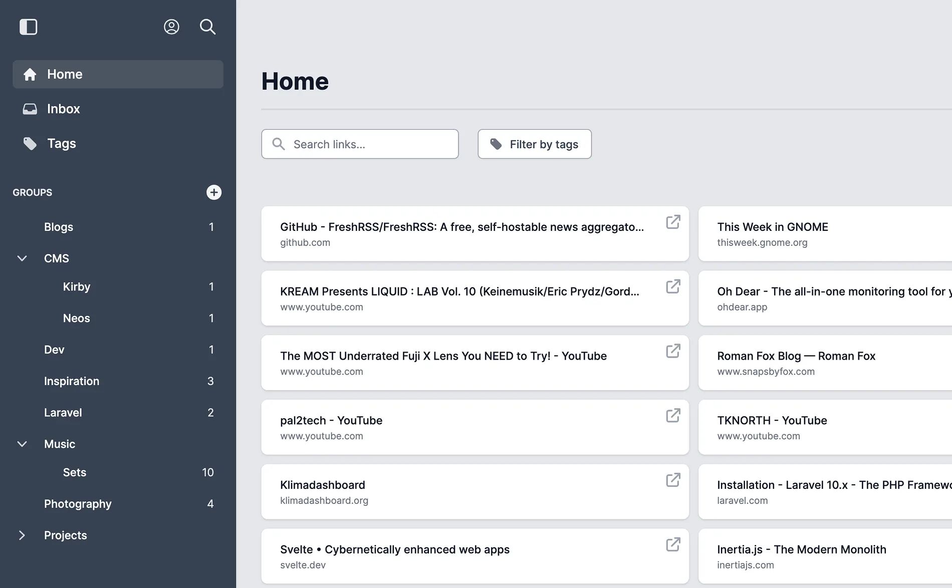 Home view with sidebar