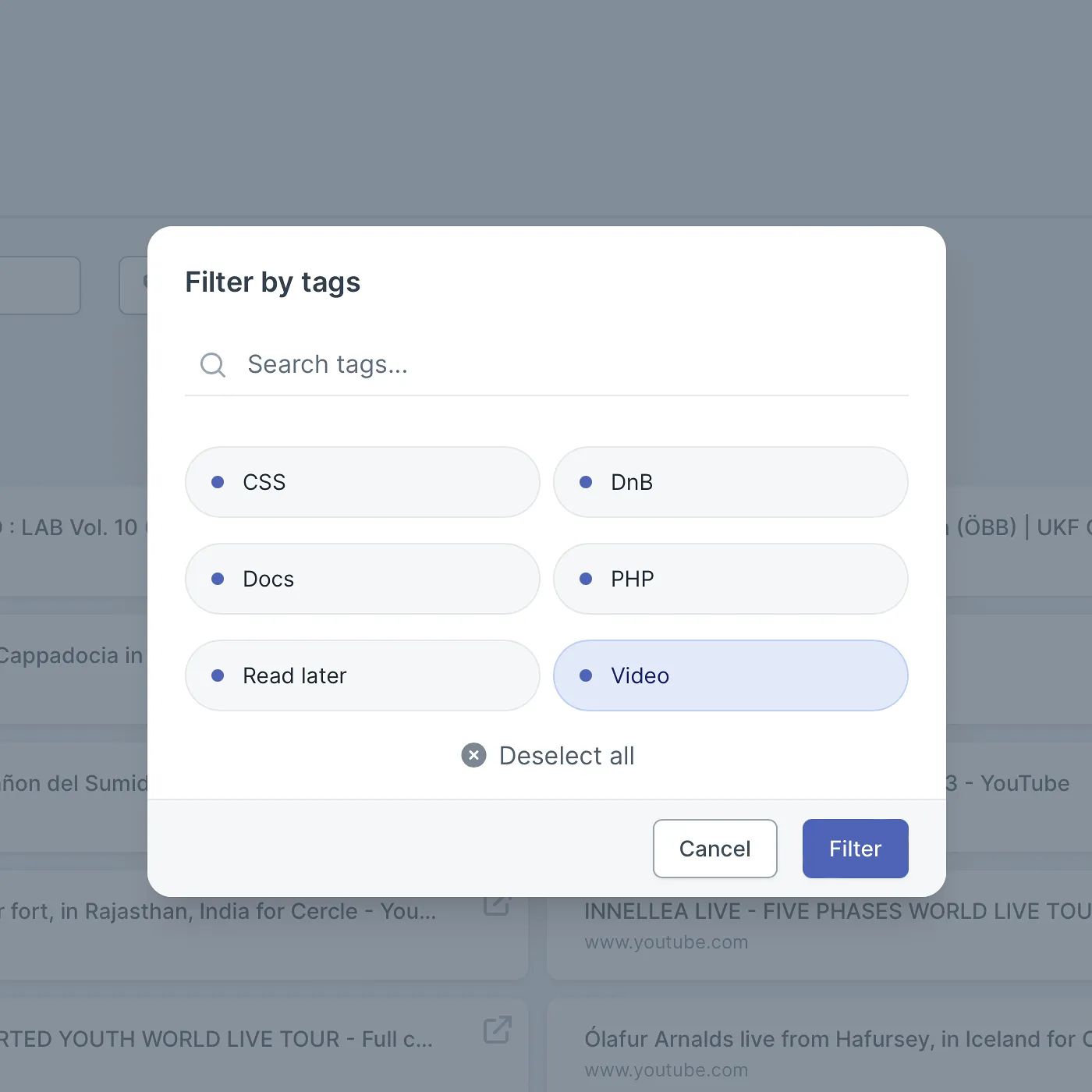 Tag select modal