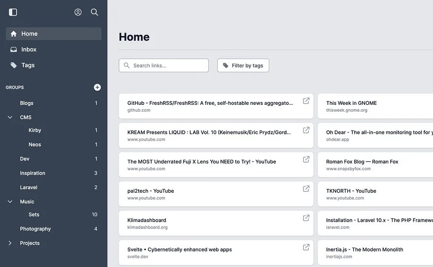 Home view with sidebar