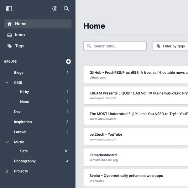 Home view with sidebar