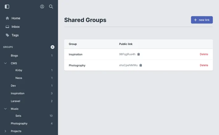 Shared groups table